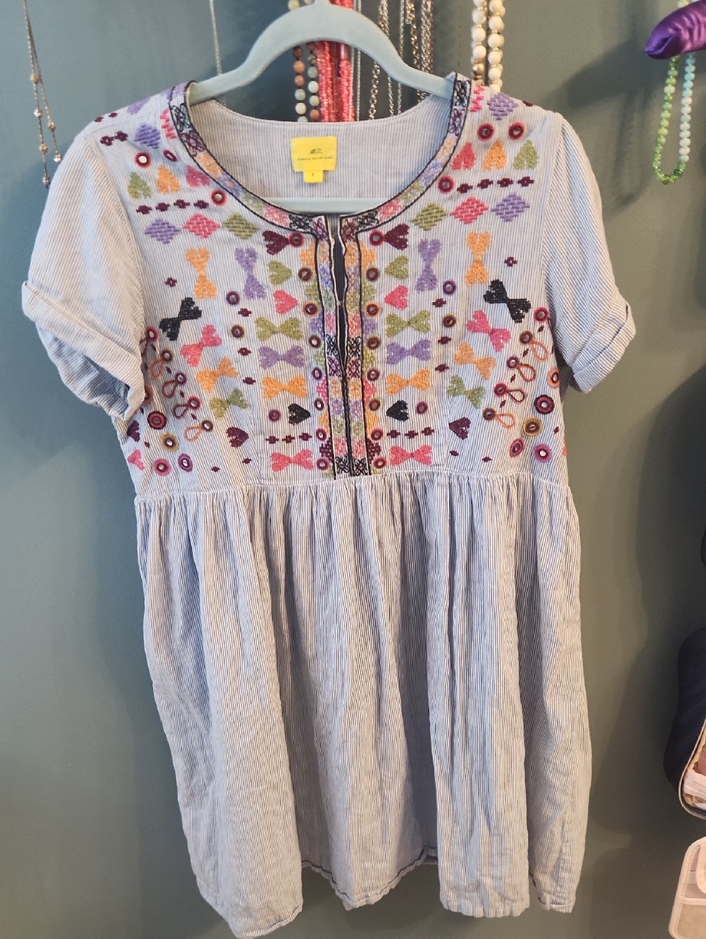 Roller Rabbit Light Blue Stripe Embroidered Cotton Tunic Dress